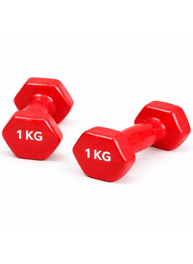 H PRO 1KG Red Dumbbells Set of 2 | Vinyl Coated Hand Weights for Home Workout, Muscle Toning & Fitness Training - Image 2